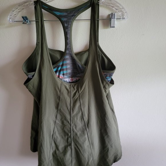 Prana Sway Tank Olive Green Layered Aztec Print Small Yoga Gym Hiking - Picture 3 of 5